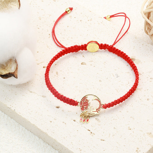 Ancient Tibetan Buddhist Red String Tradition  Tibetan Handmade Lotus Koi Fish Lucky Red String Bracelet