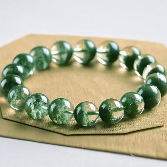 N022 Natural Green Phantom Crystal Bracelet : A Miniature Green World, with the Mysterious Energy of Wealth and Heart Chakra Healing