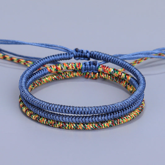 🔵 Spiritual Wisdom and Energy Balance with Navy Blue and Multicolored Rope | Tibetan Lucky Rope Bracelet