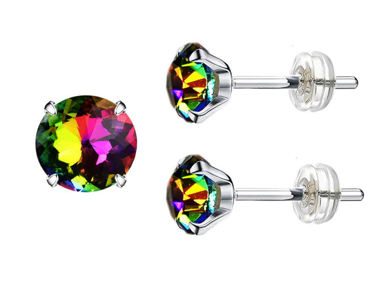 4mm Sunnyshopday Pure Brilliance Iridescent Crystal Stud Earrings For Women – Solid 18K Gold Post And 925 Sterling Silver – Premium Quality Faux Diamond Stud CZ Stud Earrings