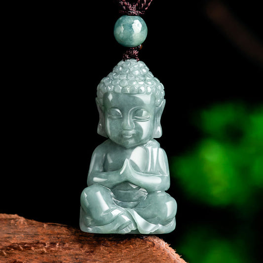 Buddha Energy Necklace Natural Jade Meditation Buddha Amulet Serenity Necklace Pendant