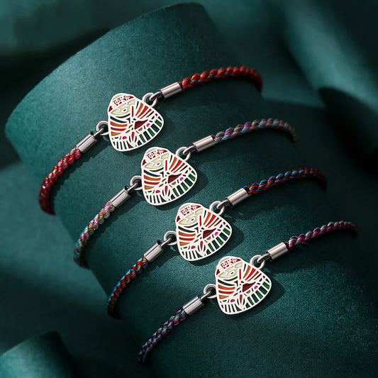 Ancient Tibetan Buddhist Red String Tradition  925 Sterling Silver Zongzi Pattern Luck Multicolored Handcrafted Bracelet