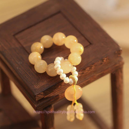 Golden Energy Citrine Wealth Solar Plexus Chakra (Third Chakra) Peace Buckle Prosperity Happiness Wrist Mala