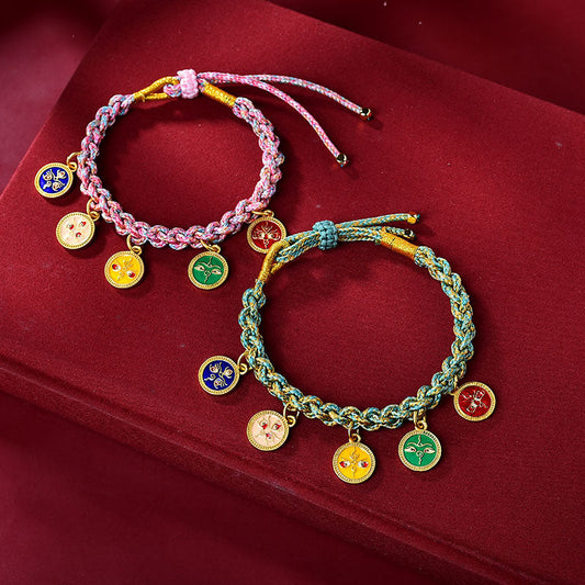 Ancient Tibetan Buddhist Red String Tradition  Handmade Tibetan Multicolored Rope Five God Of Wealth Luck Braid Bracelet
