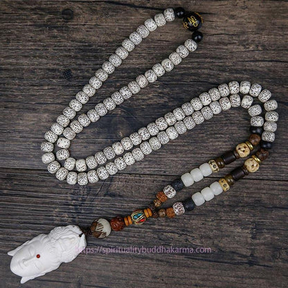 Spirituality 108 Mala Beads Bodhi Seed Yak Bone Avalokitesvara Lucky Pixiu Guan Gong Buddha Demon Peace Tassel Bracelet