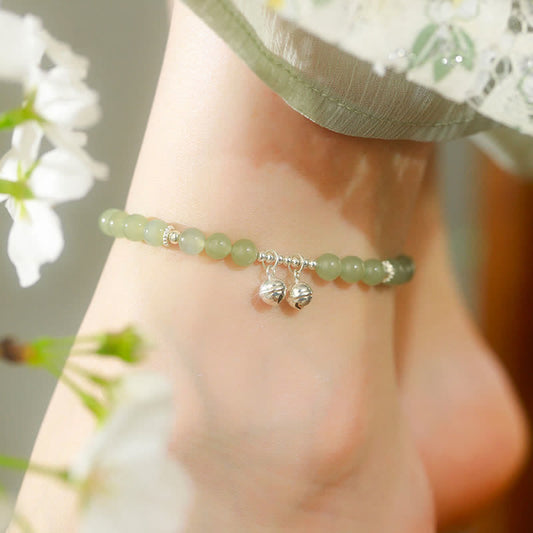 Jade  925 Sterling Silver Natural Hetian Jade Prosperity Bell Charm Anklet