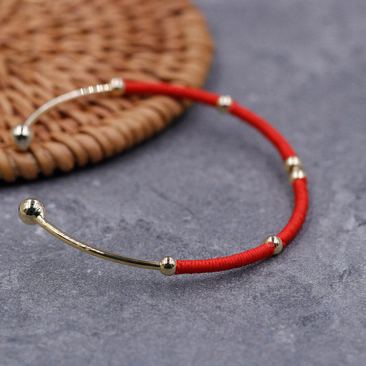 Ancient Tibetan Buddhist Red String Tradition  Red String Blessing Protection Cuff Bracelet