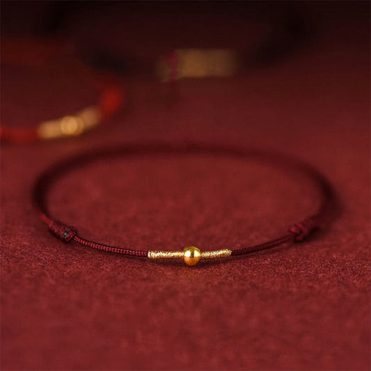 Ancient Tibetan Buddhist Red String Tradition  925 Sterling Silver Golden Bead Protection Braided Rope Bracelet Anklet
