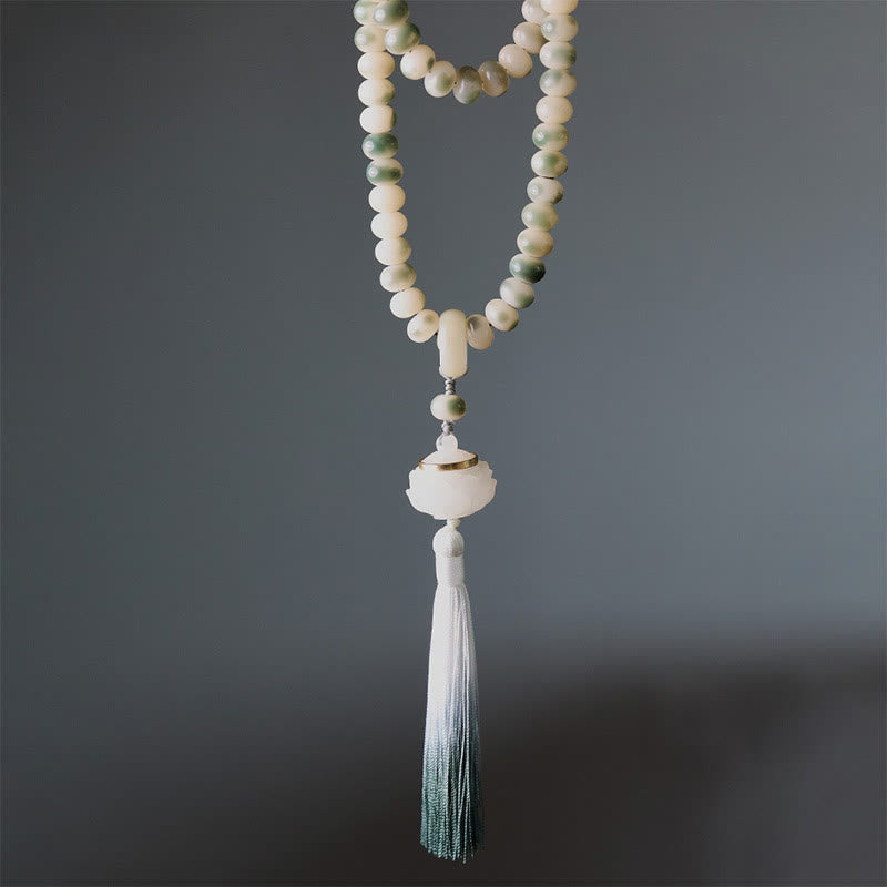 Spirituality Buddha Karma Natural 108 Mala Beads Bodhi Seed Lotus Engraved Wisdom Tassel Bracelet