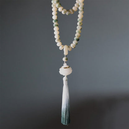 Spirituality Buddha Karma Natural 108 Mala Beads Bodhi Seed Lotus Engraved Wisdom Tassel Bracelet