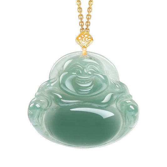 Buddha Energy Necklace Laughing Buddha Natural Jade Prosperity Abundance Necklace Pendant