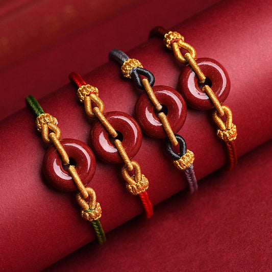 Ancient Tibetan Buddhist Red String Tradition  Handmade Cinnabar Peace Buckle Blessing Braided Rope Bracelet