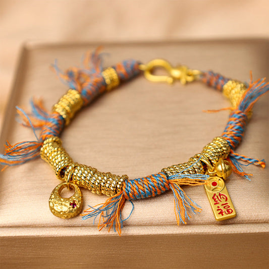 Ancient Tibetan Buddhist Red String Tradition  Handmade Tibetan Lucky Fortune Multicolored Rope Braid Bracelet
