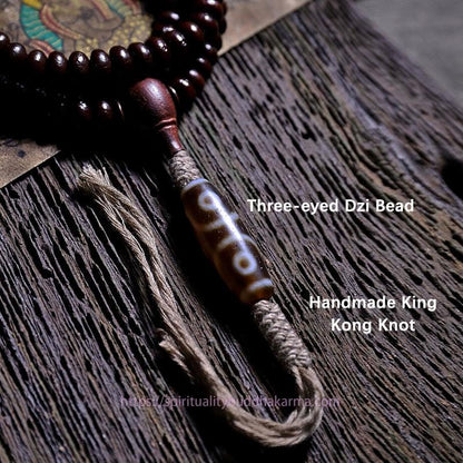 Spirituality Buddha Karma Natural Tibet 108 Mala Beads Purple Bodhi Seed Three-eyed Dzi Bead Copper Dorje Harmony Bracelet