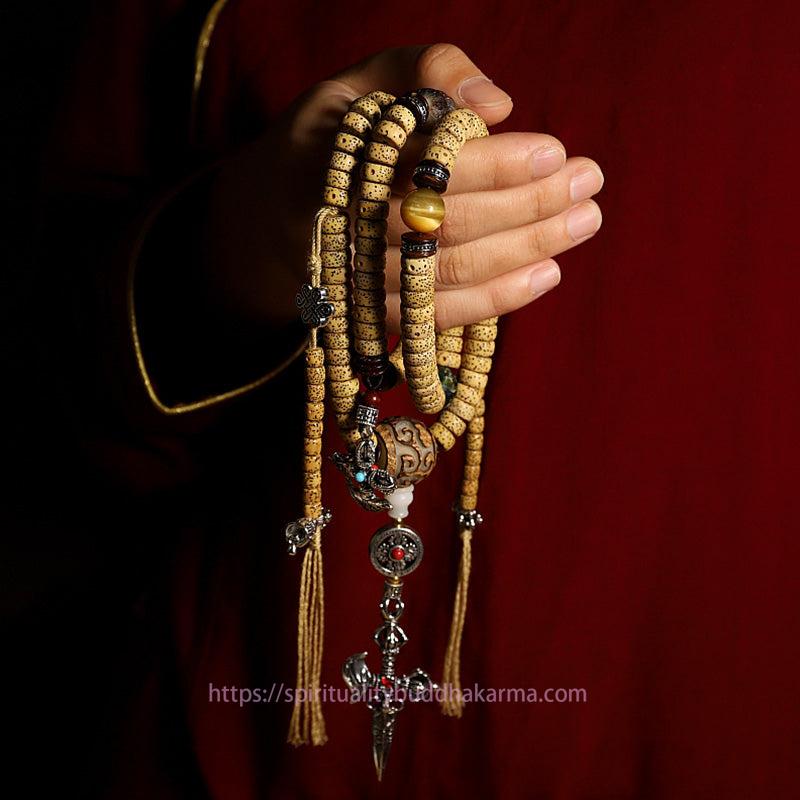 Spirituality Buddha Karma Tibet 108 Mala Beads Bodhi Seed Cross Vajra Dharma Wheel PiXiu Wealth Bracelet