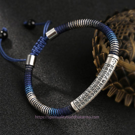 Ancient Tibetan Buddhist Red String Tradition  999 Sterling Silver Heart Sutra Calm Handmade Braided Bracelet