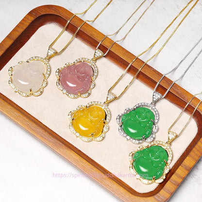 Jade  Good Luck Laughing Buddha Necklace