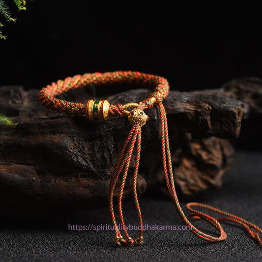 Ancient Tibetan Buddhist Red String Tradition  Tibetan Handmade Luck Prayer Wheel Bead Charm Weave Colorful String Bracelet