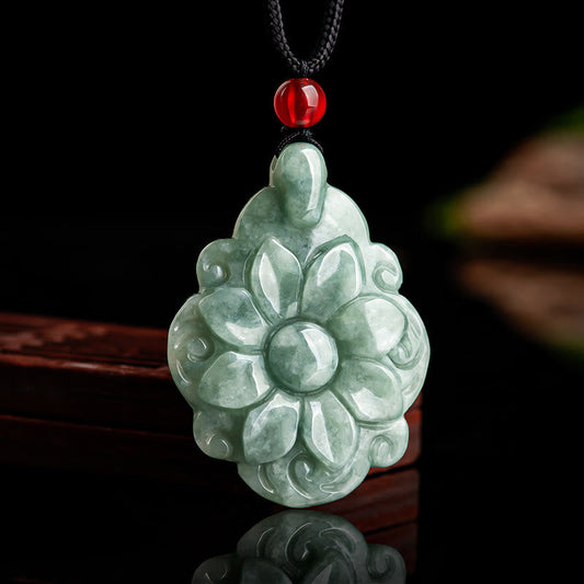 Jade  Natural Jade Kalanchoe blossfeldiana Flower Pattern Luck Necklace Pendant