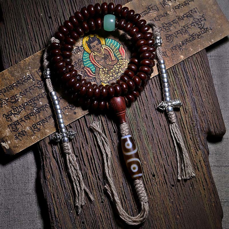Spirituality Buddha Karma Natural Tibet 108 Mala Beads Purple Bodhi Seed Three-eyed Dzi Bead Copper Dorje Harmony Bracelet