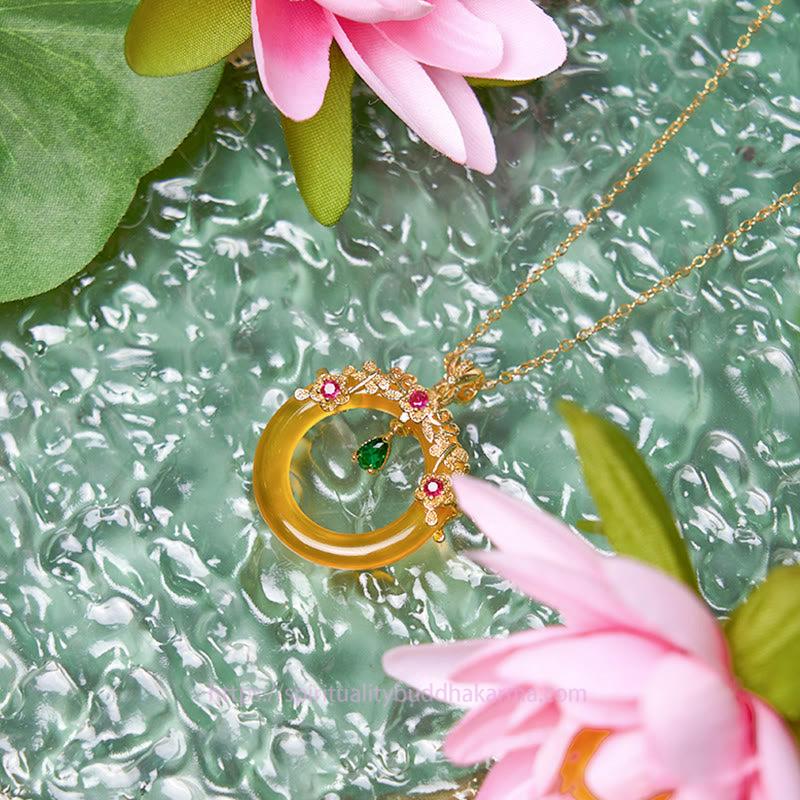 Golden Energy Citrine Green Chalcedony Peace Buckle Design Strength Necklace Pendant