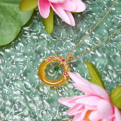 Golden Energy Citrine Green Chalcedony Peace Buckle Design Strength Necklace Pendant