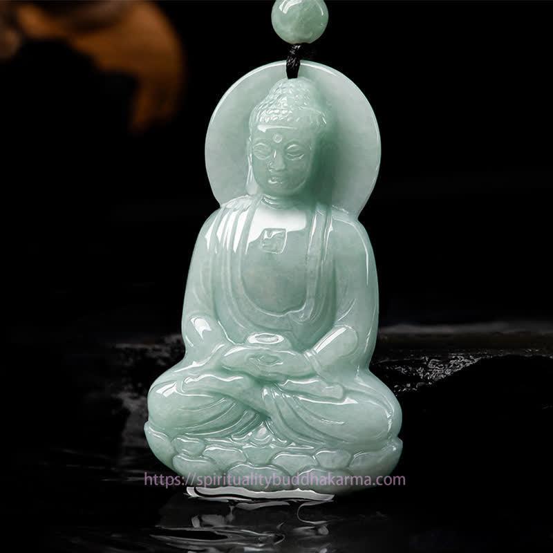 Jade  Amitabha Buddha Jade Amulet Compassion String Necklace