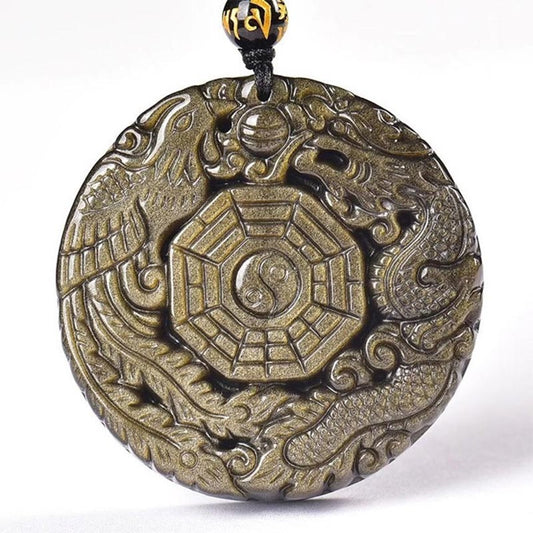 Spirituality Buddha Karma Golden Obsidian Healing Energy Necklace Pendant