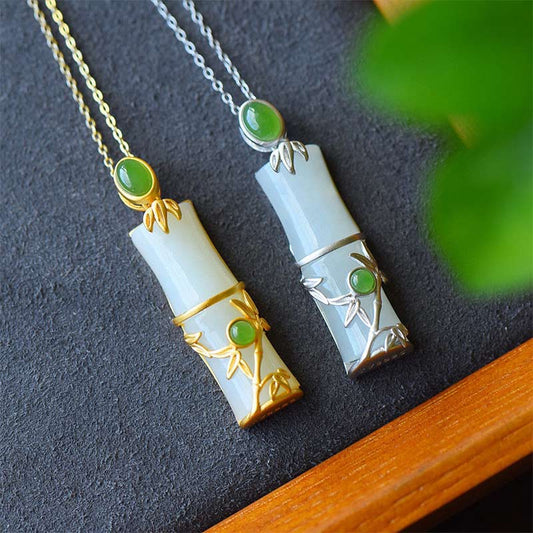 Jade  White Jade Cyan Jade Bamboo Protection Necklace Pendant
