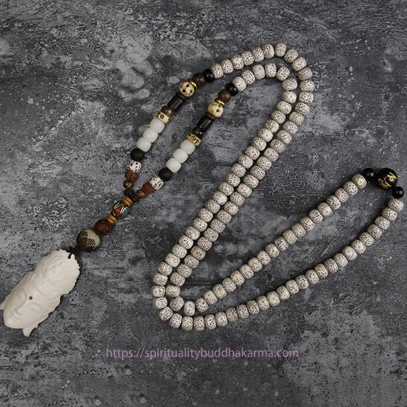 Spirituality 108 Mala Beads Bodhi Seed Yak Bone Avalokitesvara Lucky Pixiu Guan Gong Buddha Demon Peace Tassel Bracelet