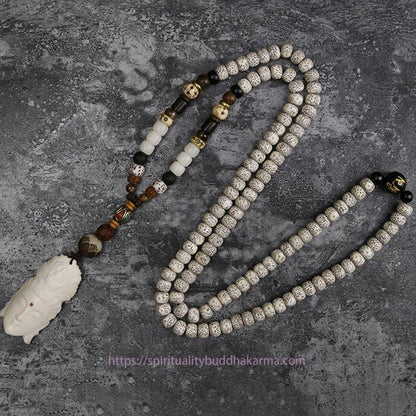 Spirituality 108 Mala Beads Bodhi Seed Yak Bone Avalokitesvara Lucky Pixiu Guan Gong Buddha Demon Peace Tassel Bracelet