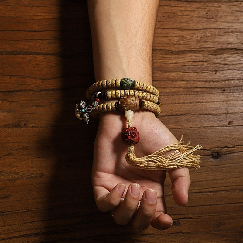 Spirituality Buddha Karma Tibet 108 Mala Beads Bodhi Seed Cross Vajra Dharma Wheel PiXiu Wealth Bracelet
