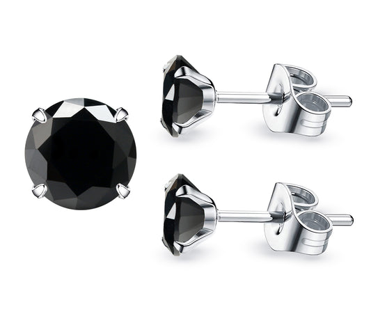 6mm Silver 5A Black Obsidian Hypoallergenic Quartz Stone Surgical 316L Stainless Steel, Tragus Cartilage Sleeper Earrings,Earring Stud Gift Box,Men Women