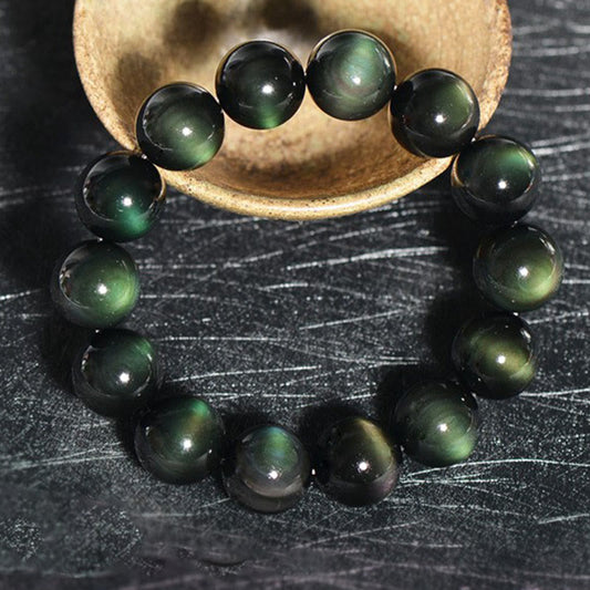 Spirituality Buddha Karma Natural Green Eye Obsidian Wealth Bracelet