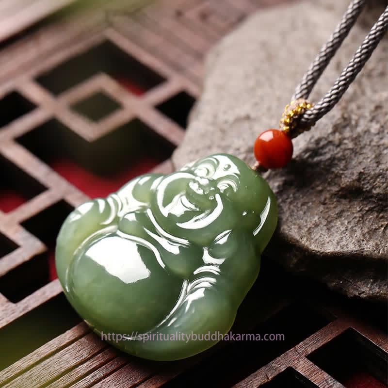 Buddha Energy Necklace Laughing Buddha Hetian Jade Abundance Necklace String Pendant
