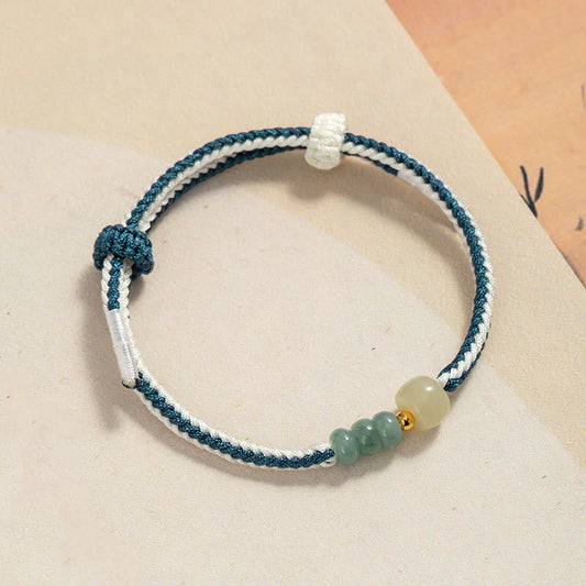 Ancient Tibetan Buddhist Red String Tradition  925 Sterling Silver Hetian Jade Bead Abundance Braided Rope Bracelet