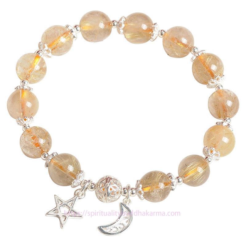 Golden Energy Citrine 925 Sterling Silver Natural Wealth Solar Plexus Chakra (Third Chakra) Happiness Moon Star Charm Bracelet