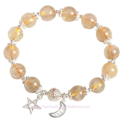 Golden Energy Citrine 925 Sterling Silver Natural Wealth Solar Plexus Chakra (Third Chakra) Happiness Moon Star Charm Bracelet