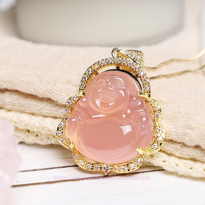 Jade  Good Luck Laughing Buddha Necklace