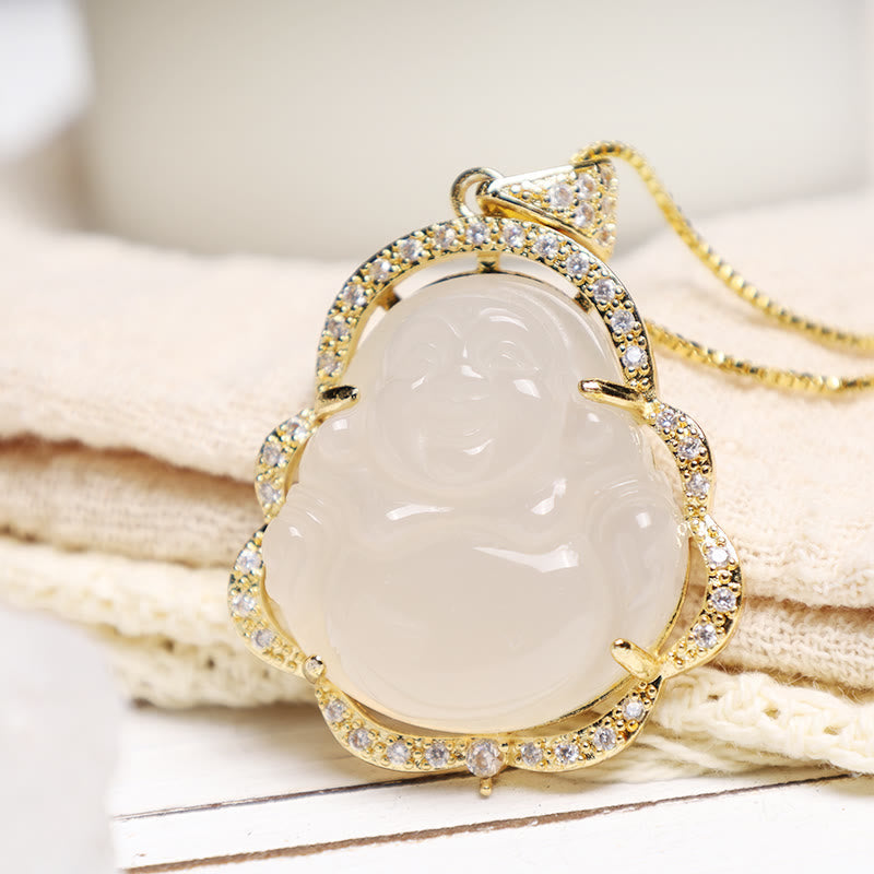 Jade  Good Luck Laughing Buddha Necklace