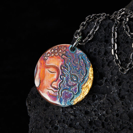 Buddha Energy Necklace 999 Sterling Silver 24K Gold Half Demon Half Buddha Compassion Necklace Pendant