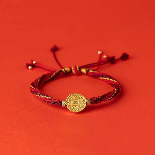 Ancient Tibetan Buddhist Red String Tradition  Five Directions Gods of Wealth Handmade Reincarnation Knot Protection String Braid Bracelet
