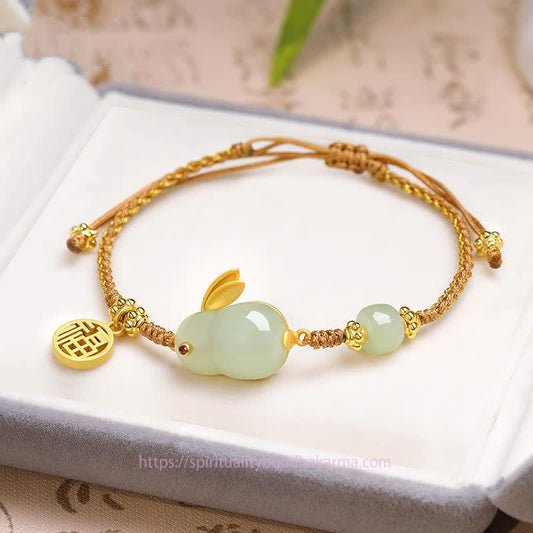 Jade  Year of the Rabbit Hetian Jade Happiness Blessing Wealth String Bracelet