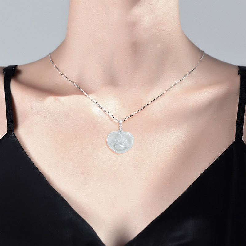 Buddha Energy Necklace 925 Sterling Silver Laughing Buddha White Jade Luck Blessing Necklace Pendant