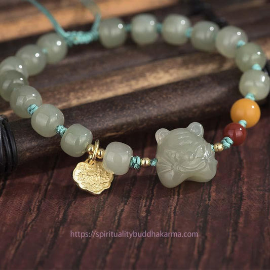 Jade  Chinese Zodiac Tiger Jade Blessing String Bracelet