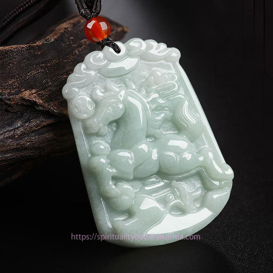Jade  Natural Jade 12 Chinese Zodiac Abundance Amulet Pendant Necklace
