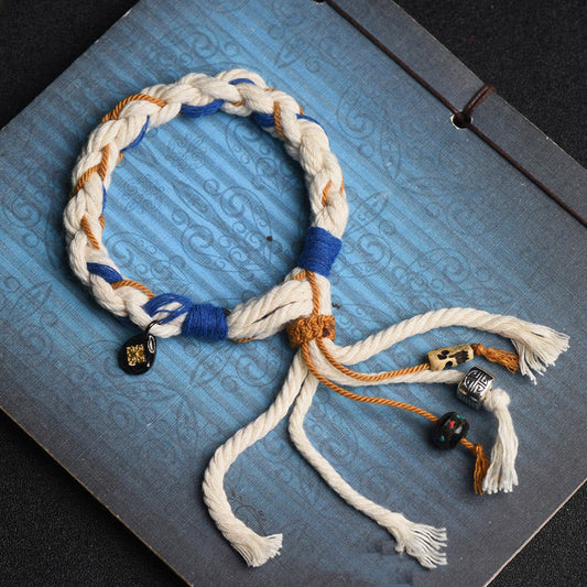 Ancient Tibetan Buddhist Red String Tradition  Tibet Zakiram Goddess of Wealth Thangka Handmade Luck Bracelet
