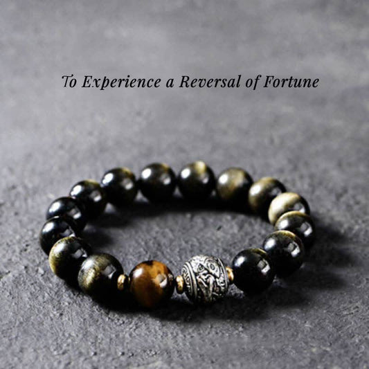 Spirituality Buddha Karma To Experience a Reversal of Fortune Rainbow Obsidian Gold Sheen Obsidian Protection Bracelet