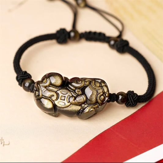 Spirituality Buddha Karma Natural Obsidian Amethyst Citrine PiXiu Cooper Coin Wealth Bracelet