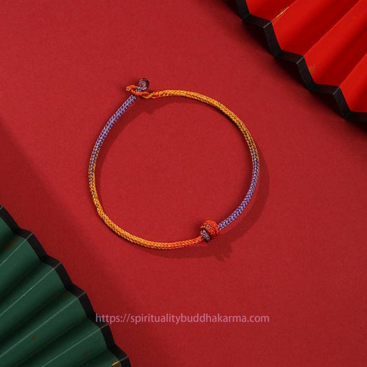 Ancient Tibetan Buddhist Red String Tradition  Handcrafted Colorful Purple Gold Red Braid Rope Bracelet